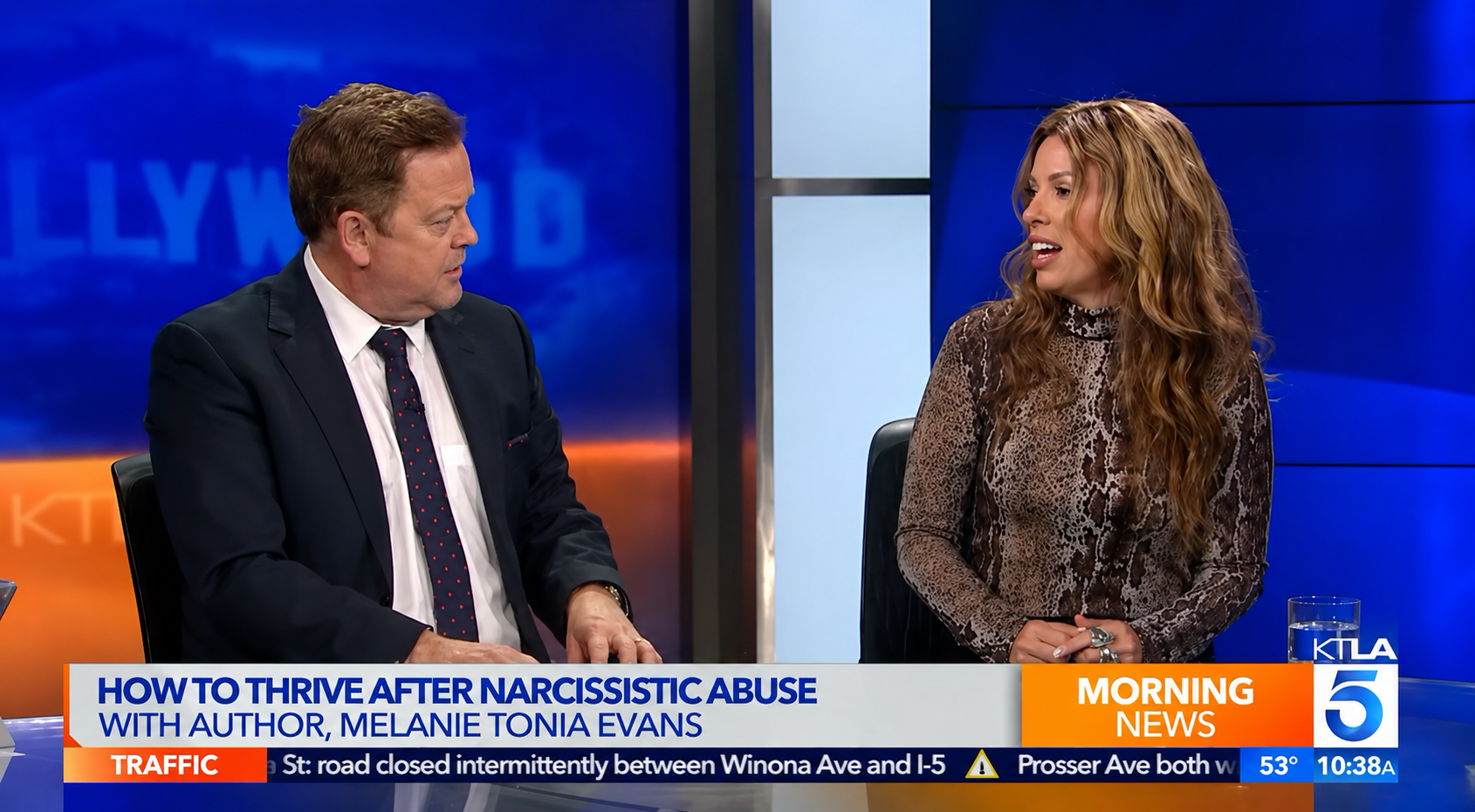 Melanie Tonia Evans being interviewed on KTLA Morning News